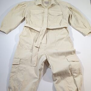 Banana Republic Andi Moleskin Flightsuit Cream Cotton Jumpsuit Size XL